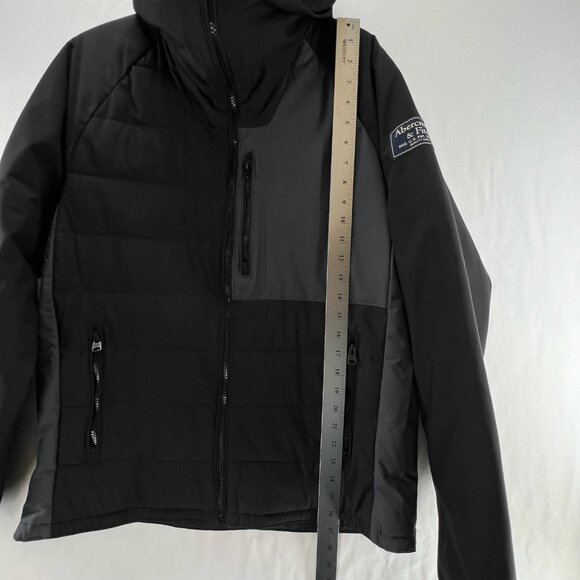 Abercrombie & Fitch Hooded Puffer Jacket Men Sz M Full Zip Colorblock Gray Black - Picture 14 of 15